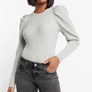 Express Puff Sleeve Ribbed Sweater, Soft gray, Women’s L
